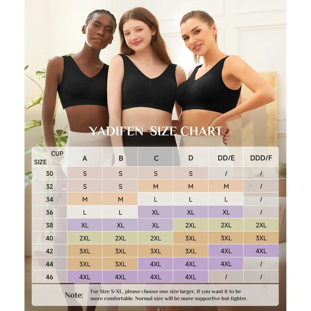 YADIFEN Women's Sports Bras Wireless Seamless Yoga Sleep Bra Stretch 3PK-M